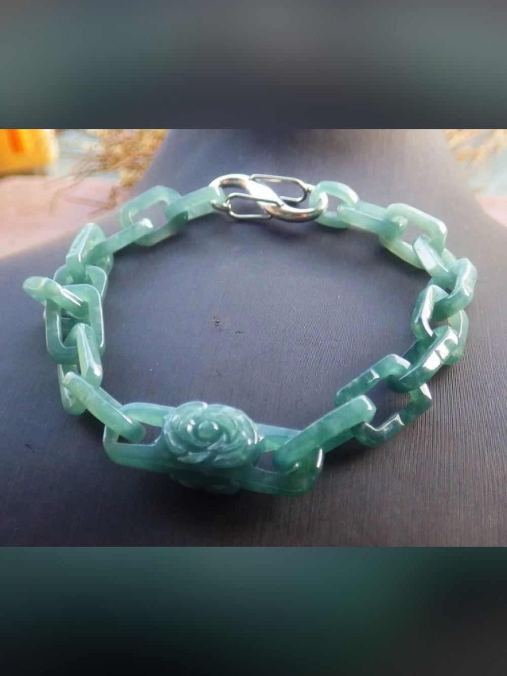 Elegant certificate jadeite jade green link bracelet flower 9inches